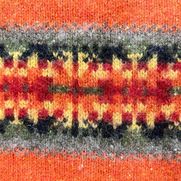 Vintage Eddie Bauer 90s Grunge Nirvana Fair Isle Burnt Orange Wool Petite Small - Picture 7 of 9